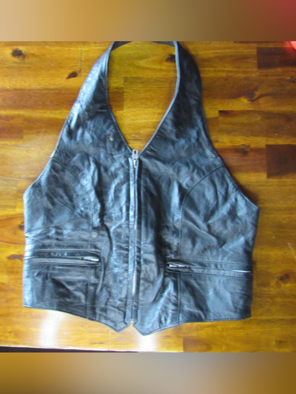 Woman’s Black Leather Motorcycle Halter Top
